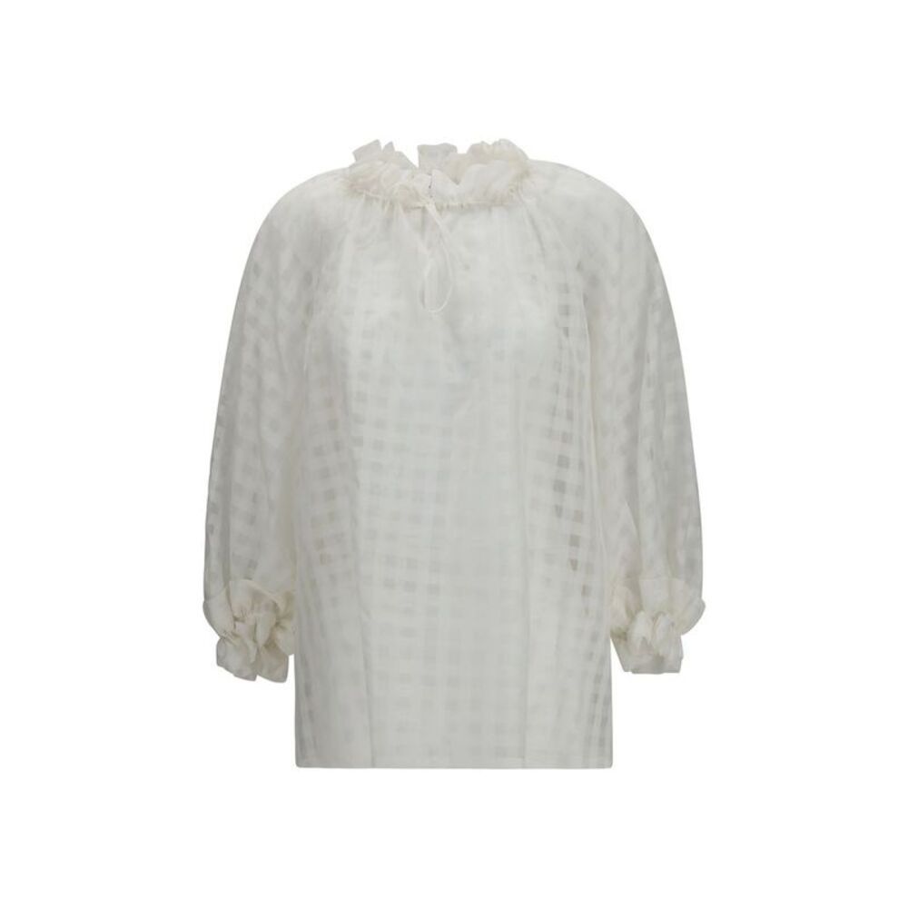 Sara Roka White Cotton Pattern Women's Shirt